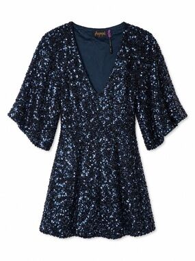 Free People Midnight Sequin Mini Dress Disco Glam NYE Party Goth Chic- Sz 0